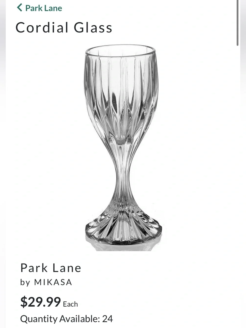 Mikasa Park Lane Cordial Stemmed glass. Rare.